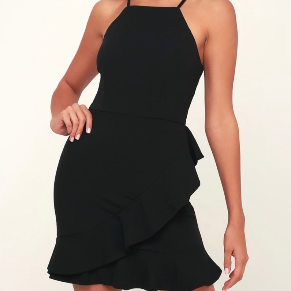 LULUS GREAT THINGS BLACK BODYCON RUFFLED DRESS